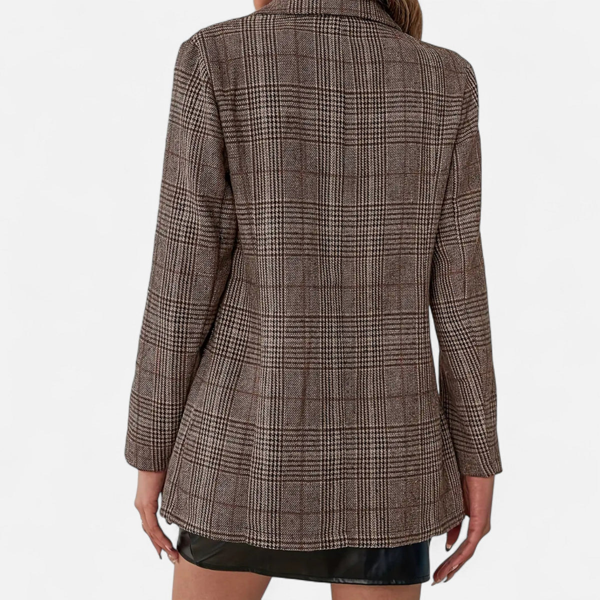Dames geruite blazer met enkele knoopsluiting, getailleerde pasvorm, bruin