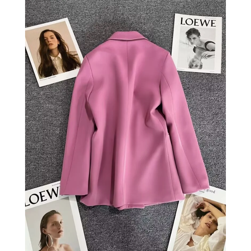 Lange Dames Blazer met Gouden Knopen & Dubbele Sluiting damespak kantoorpak vrouwenpak