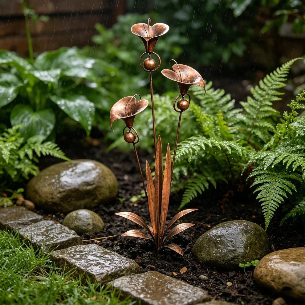 Tuinsteker met koperen bloemen