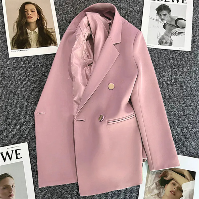 Lange Dames Blazer met Gouden Knopen & Dubbele Sluiting damespak kantoorpak vrouwenpak