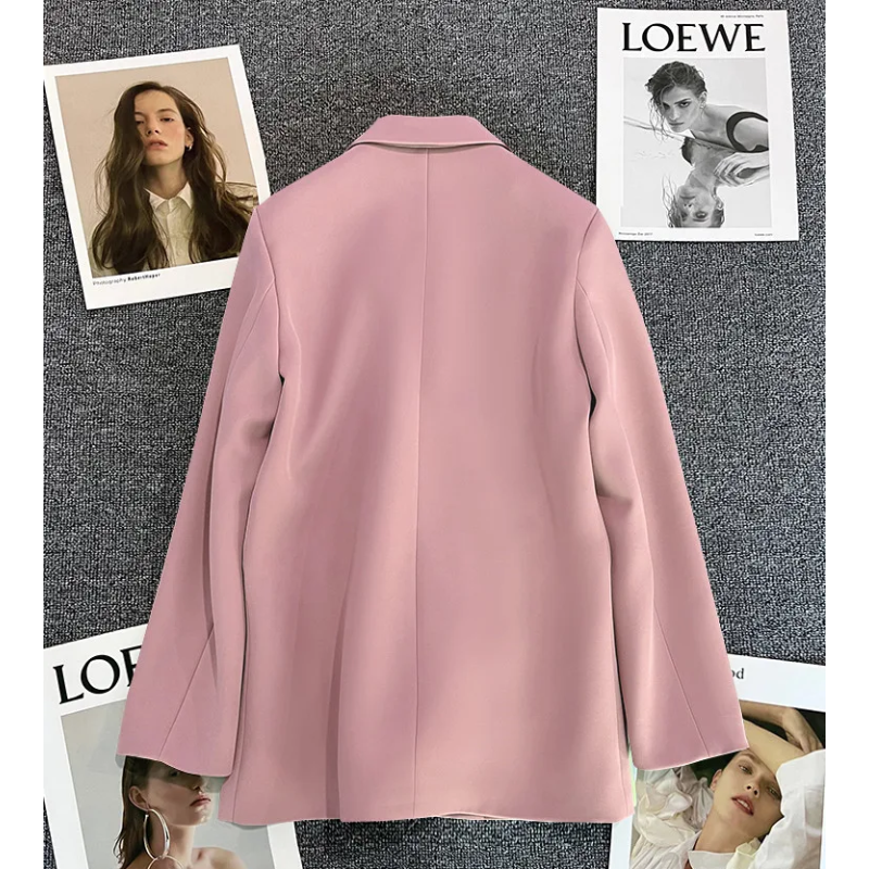 Lange Dames Blazer met Gouden Knopen & Dubbele Sluiting damespak kantoorpak vrouwenpak
