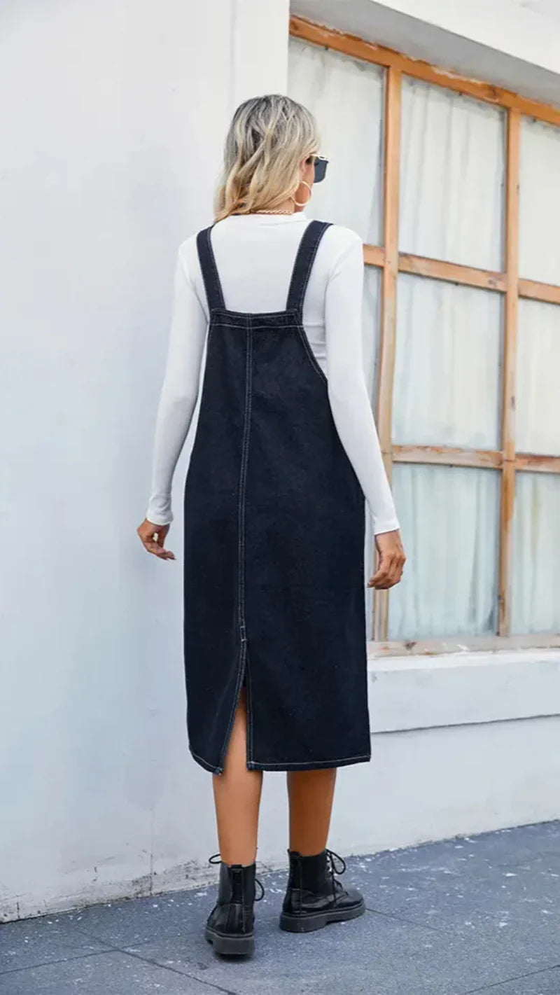 Women Midi Dress Blue Denim | Trendsetter-4