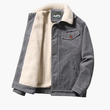 Heren corduroy jas met sherpavoering en knoopsluiting