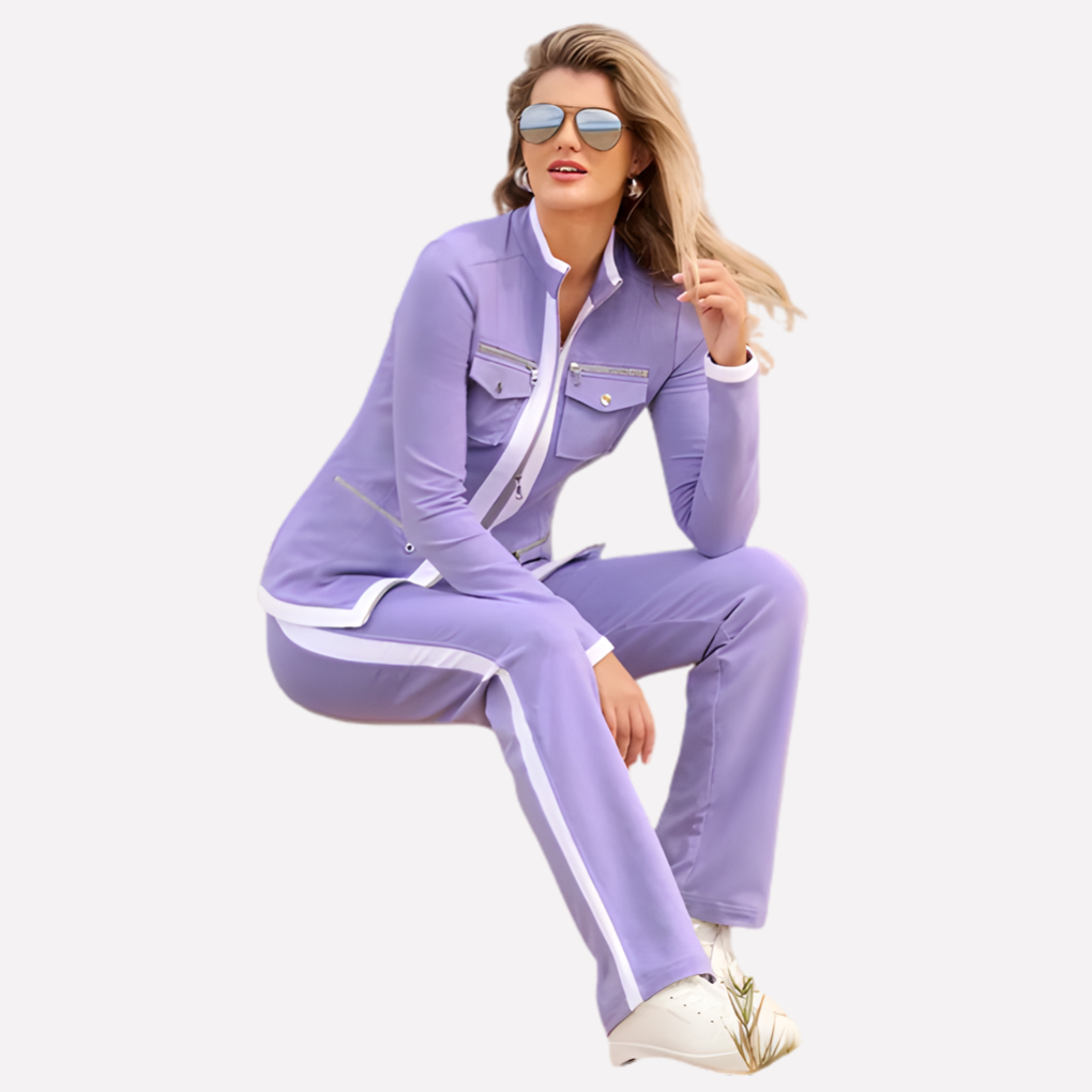 Dames set met ritsjack en broek, contrasterende afwerking