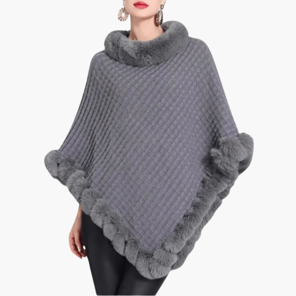 Vrouwen truiponcho met imitatiebont afwerking en oversized pasvorm