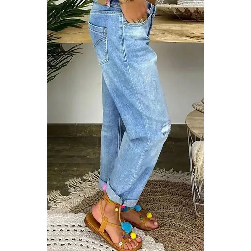 Low Waist Ripped Straight Leg Jeans voor Vrouwen