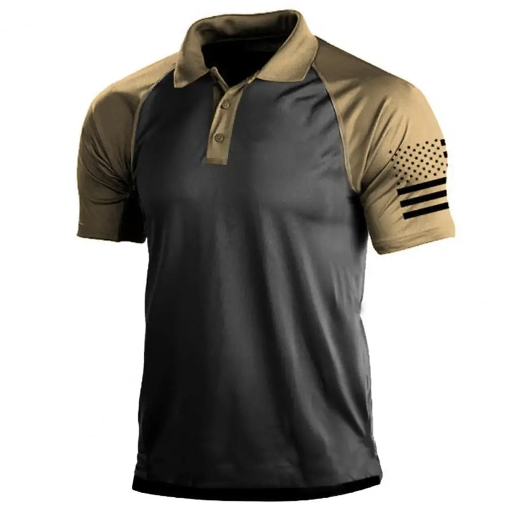 Heren sport T-shirt met kraag en vlagpatchwork