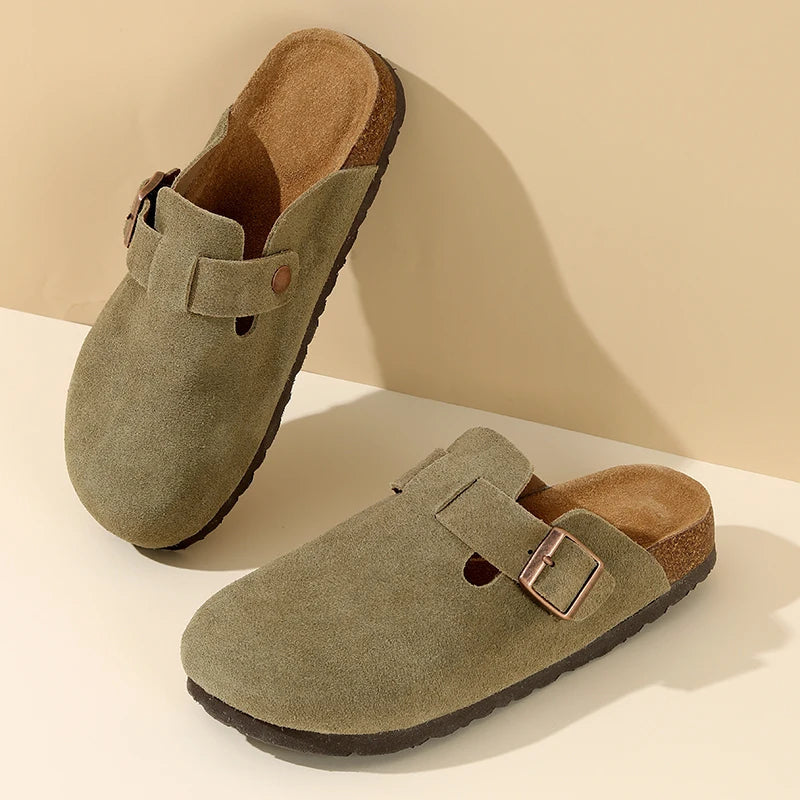Clogs in suèdelook met kurken voetbed voor dames