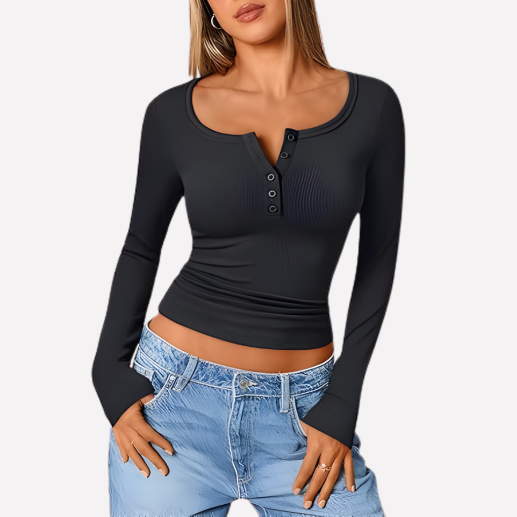 Vrouwen lange Mouwen Henley Top