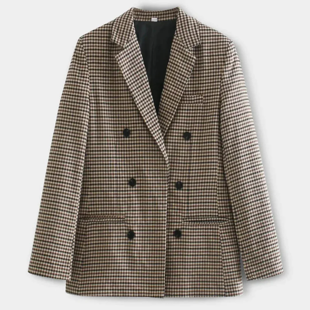 Geruite Klassieke Blazer Voor Dames