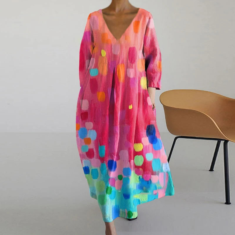 Maxijurk met abstracte bloemenprint en zakken