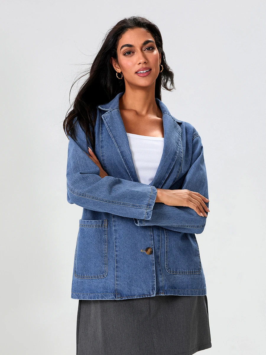 UrbanEdge – denim blazer met klassieke pasvorm