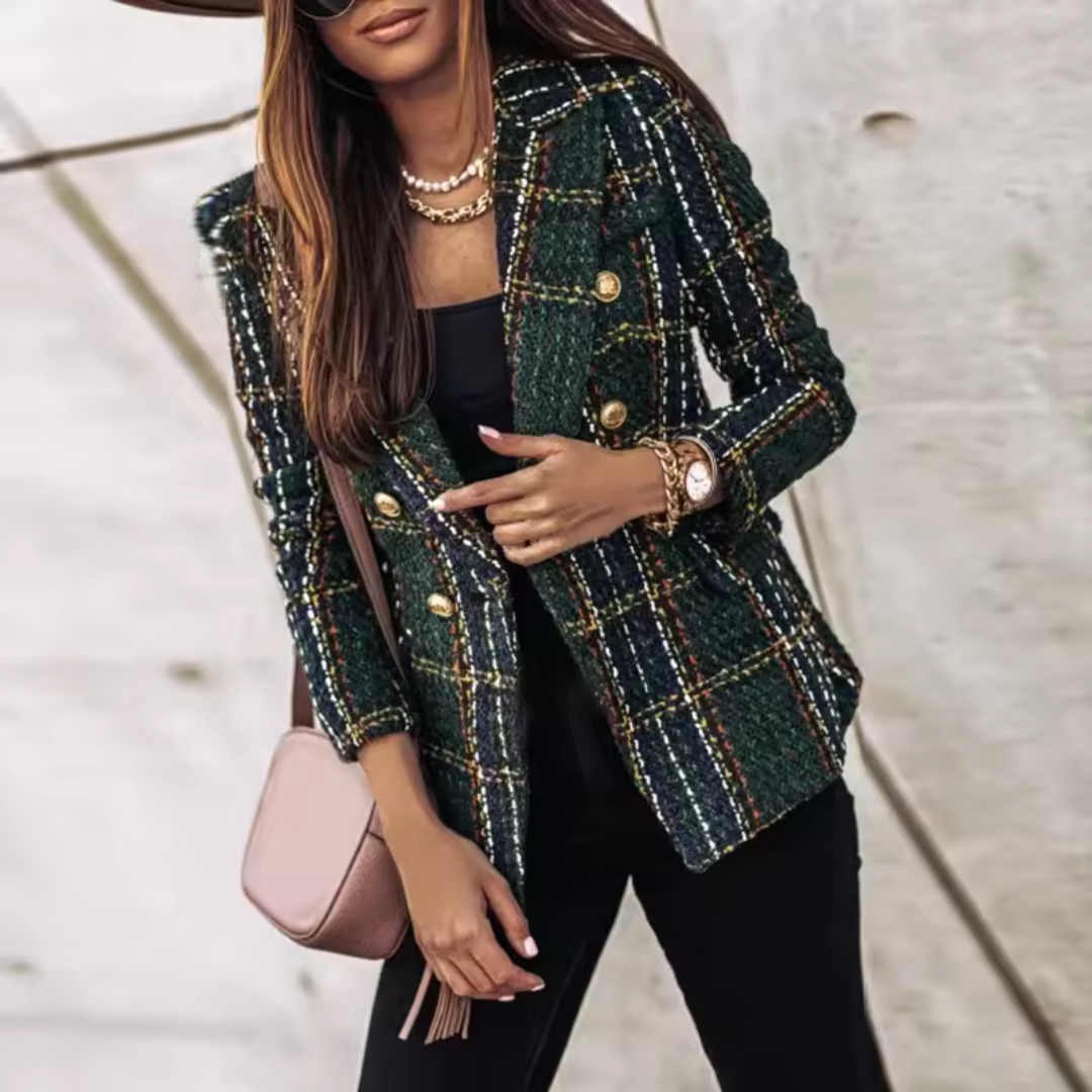 Double-Breasted Blazer met Plaid Print voor Dames