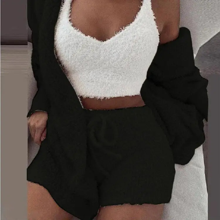 Fluffy 3-delige Dames Pyjamaset met Hoodie
