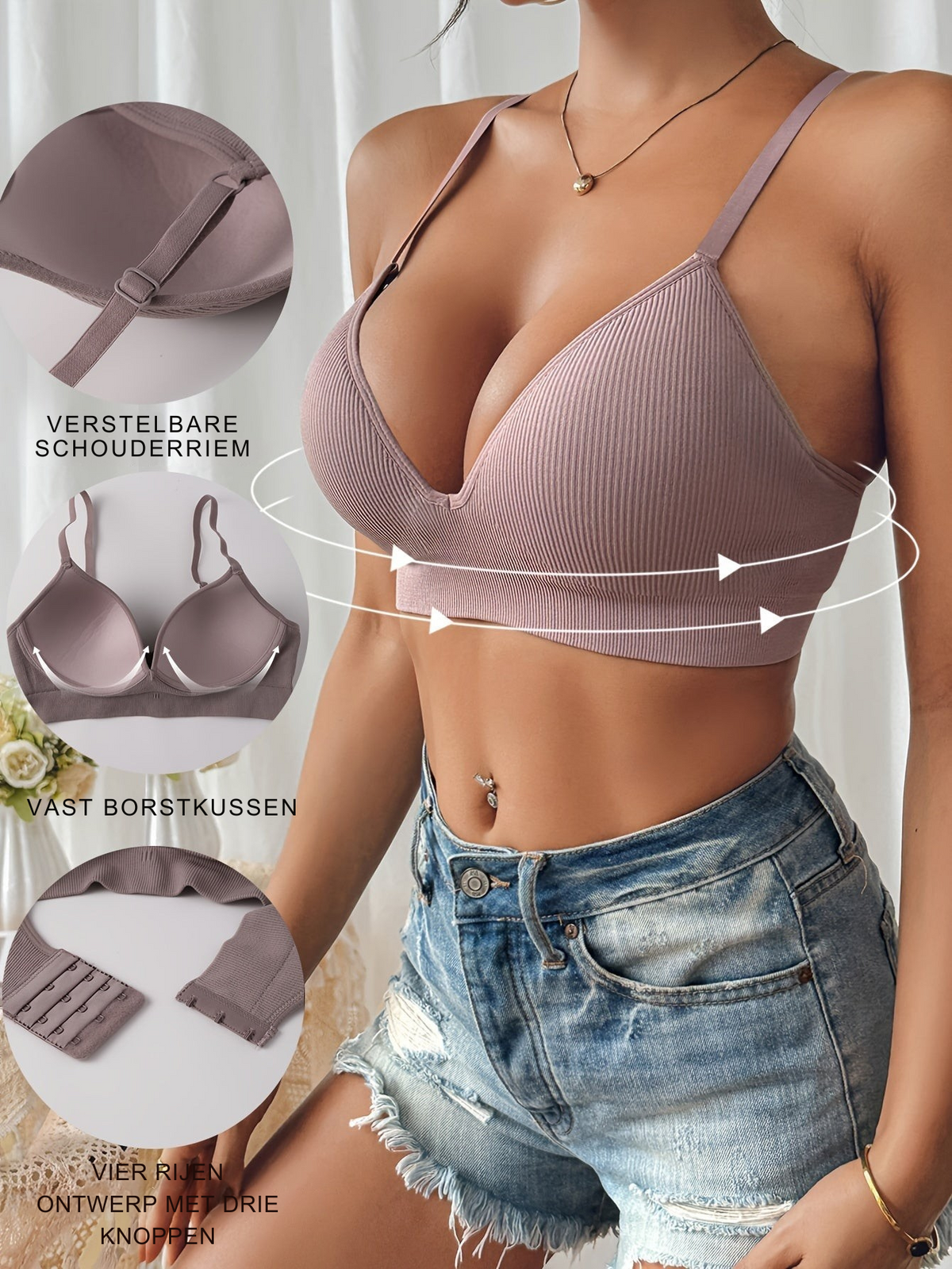 Naadloze Push-Up Bralette met Diepe V-hals