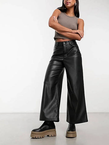 Leren broek met hoge taille voor dames