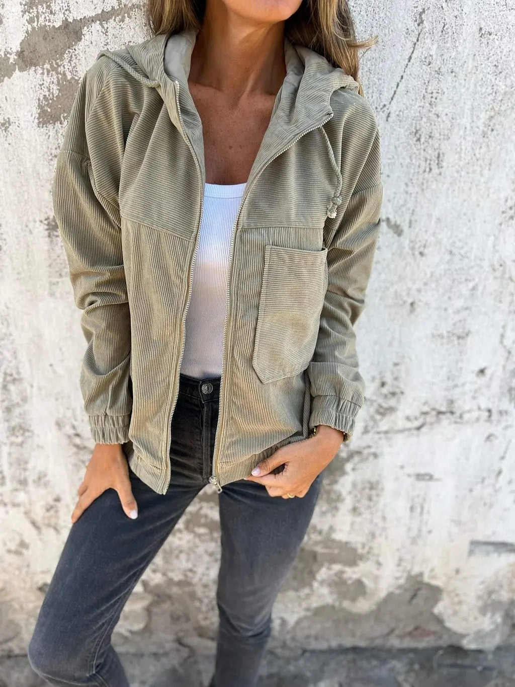 Nora – Casual Corduroy Jas met Capuchon