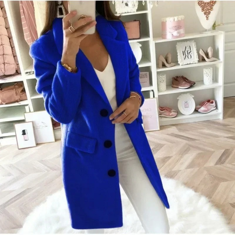 Arlena - Elegante Midi-Trenchcoat Dames zakken knopen lange jas damesjas met kraag