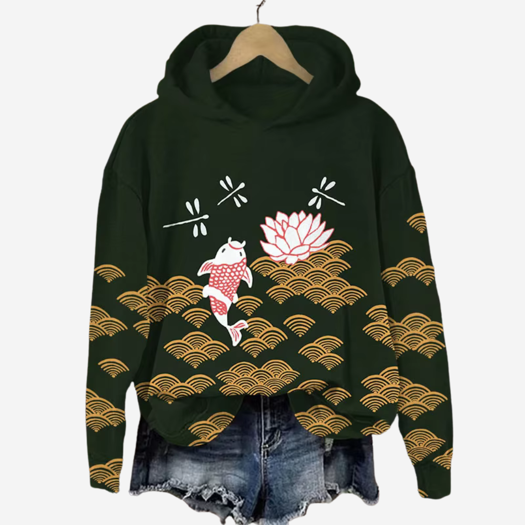 Ryu – Casual Hoodie met Koi Art Print Dames