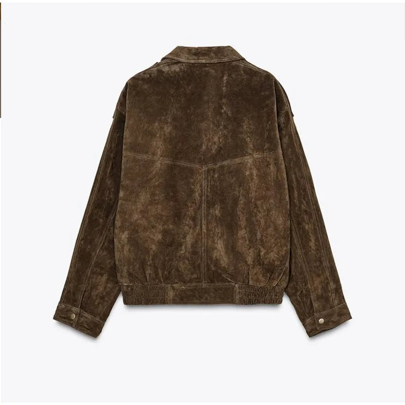 Suède Look Jas met Rits en Reverskraag