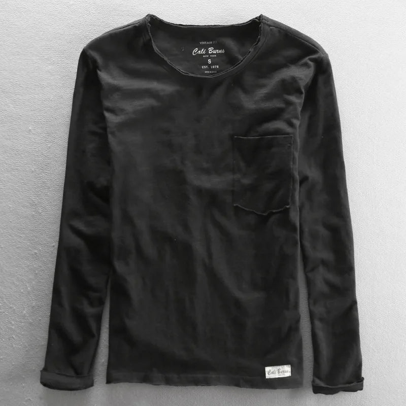 Vintage katoenen longsleeve shirt met O-hals voor heren