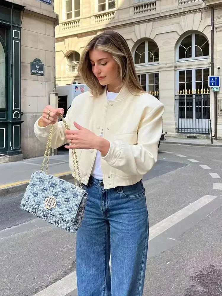 Witte Cropped Bomberjack voor Dames