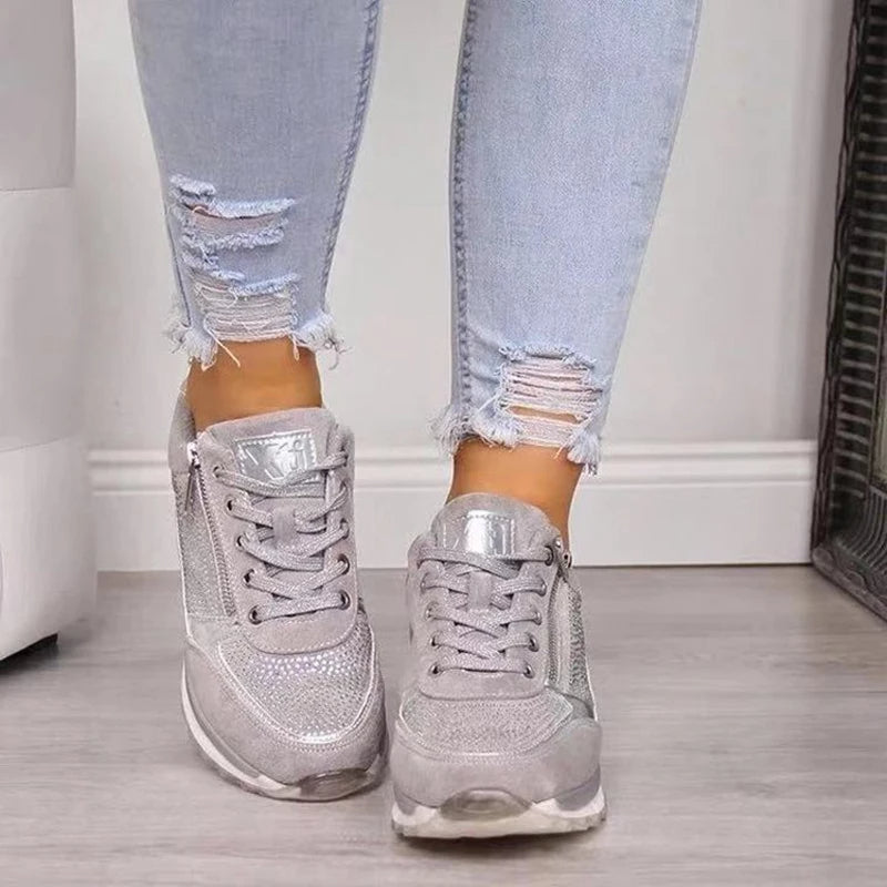 Celina - Dames sneakers met kristalaccenten en plateauzool