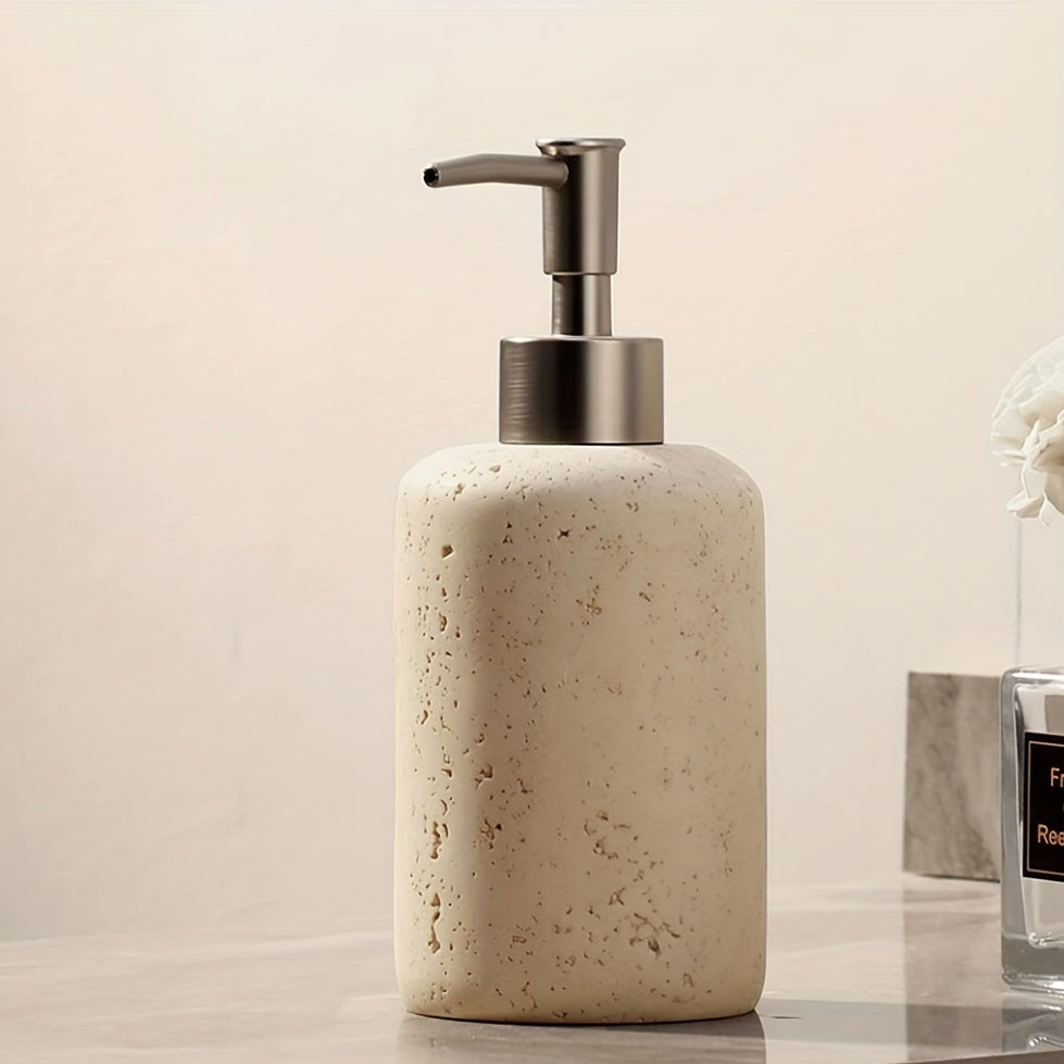 Zeepdispenser in Marmerlook – Luxe Resine Dispenser met Roestvrijstalen Pomp voor Badkamer of Keuken