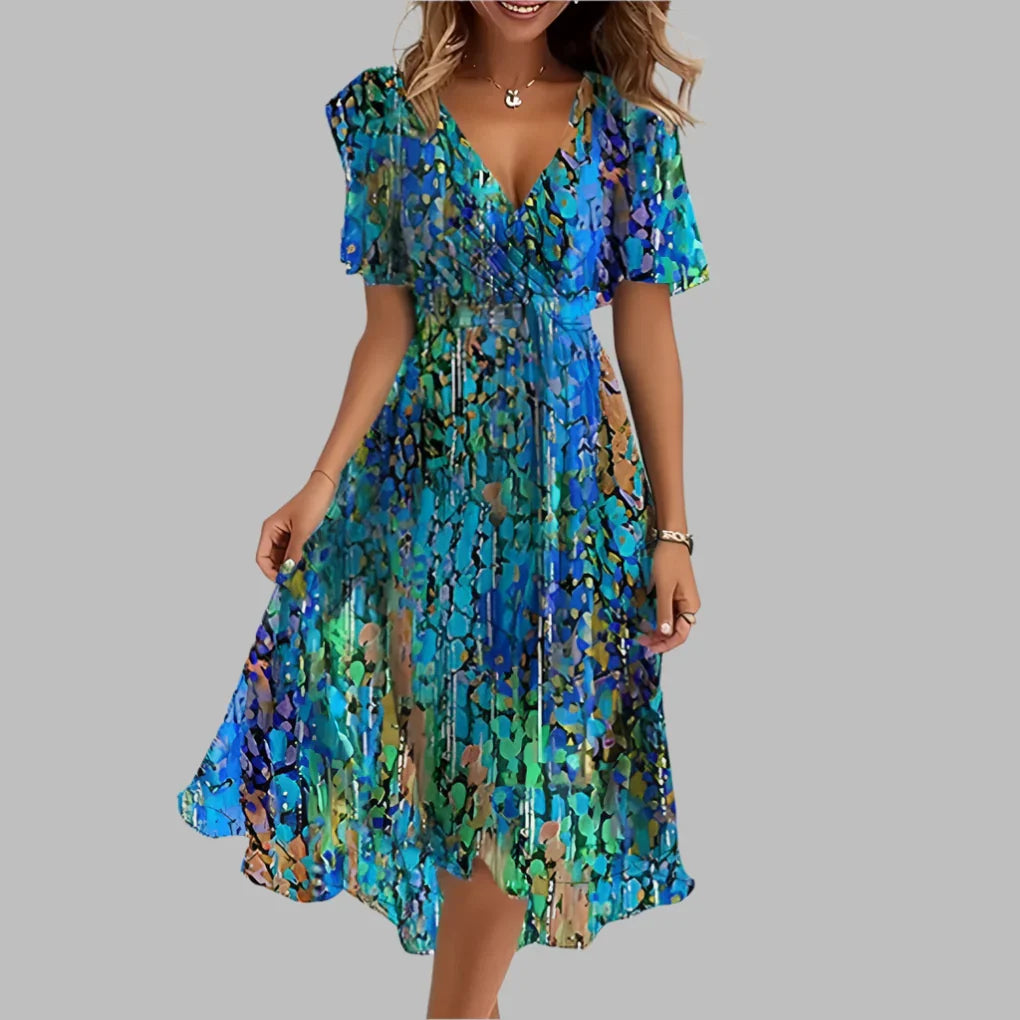 Stijlvolle geplooide midi-jurk met bloemenprint voor dames