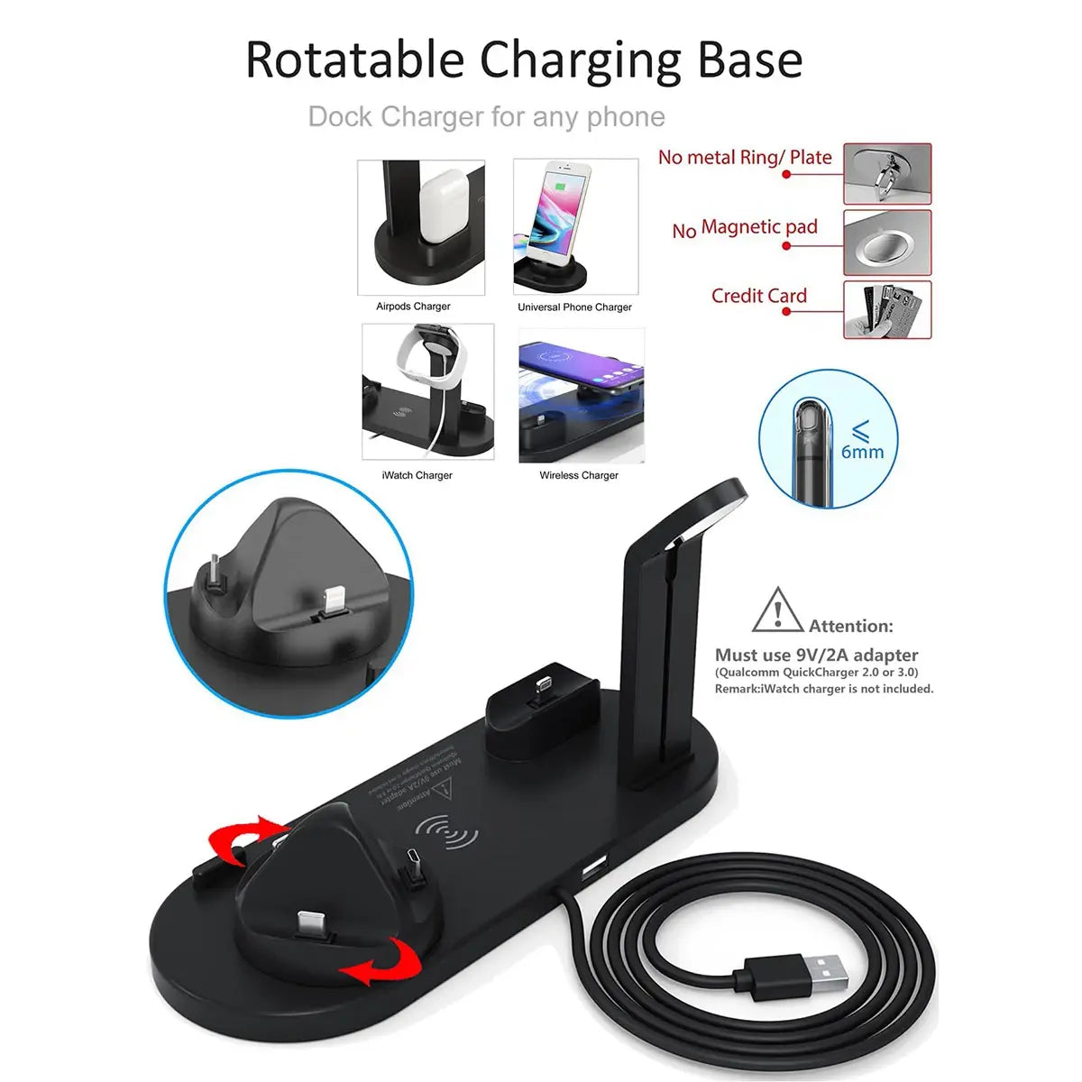 Draadloos oplaadstation voor telefoon, smartwatch en oordopjes