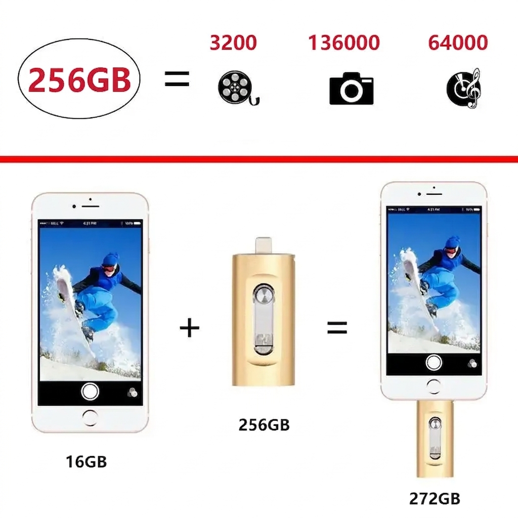 USB Stick iPhone 256GB – 3-in-1 fotostick voor smartphone en computer