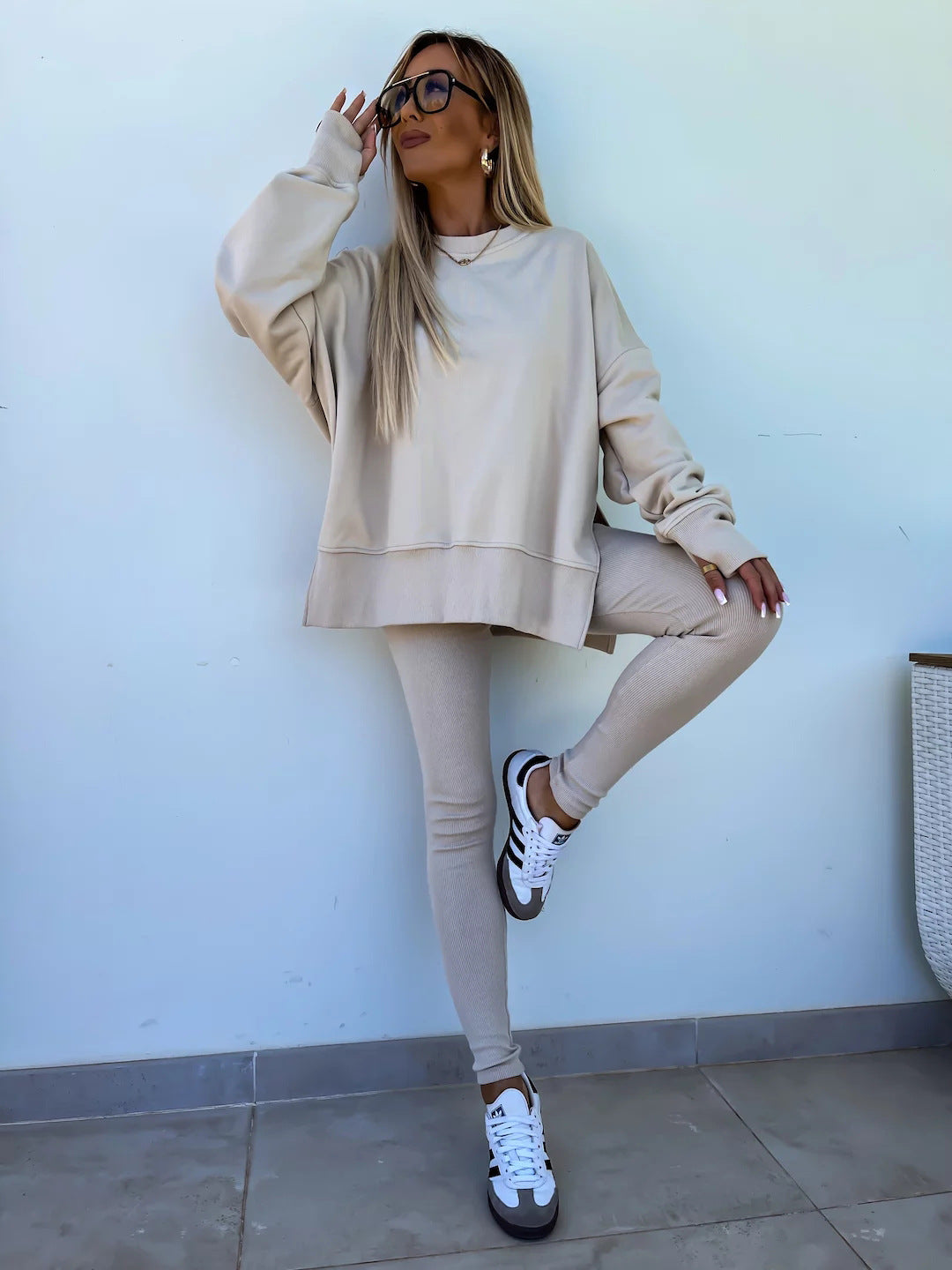 Elegante Lounge Set met Hoodie en Strakke Broek