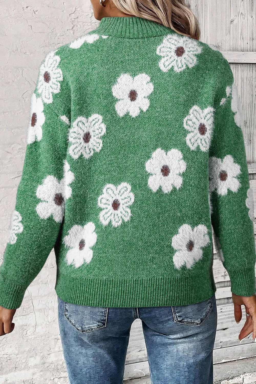 Sweater met bloemenprint en halve rits voor dames
