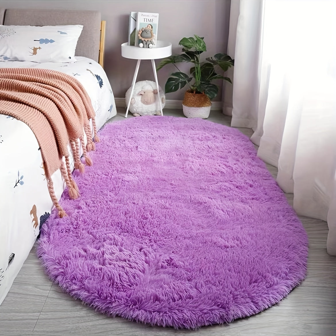 Ovale Pluche Vloerkleed – Zacht Tapijt en Stijl voor Slaapkamer- en Woonkamerdecoratie