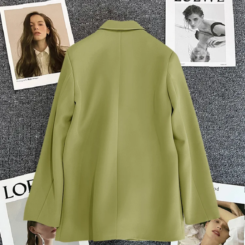 Lange Dames Blazer met Gouden Knopen & Dubbele Sluiting damespak kantoorpak vrouwenpak