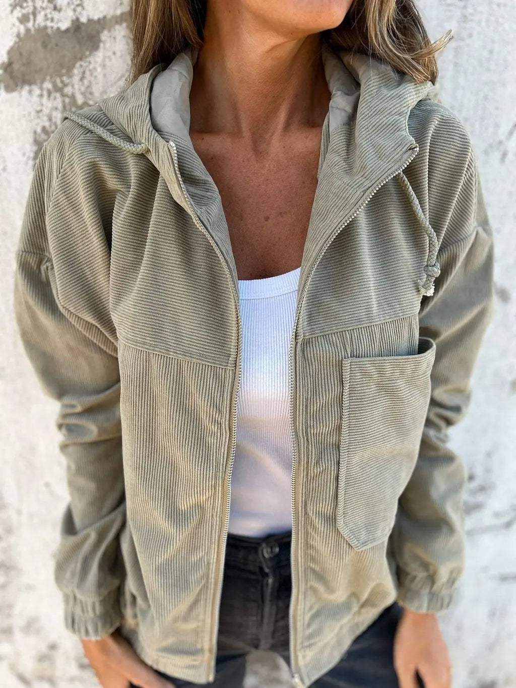 Nora – Casual Corduroy Jas met Capuchon