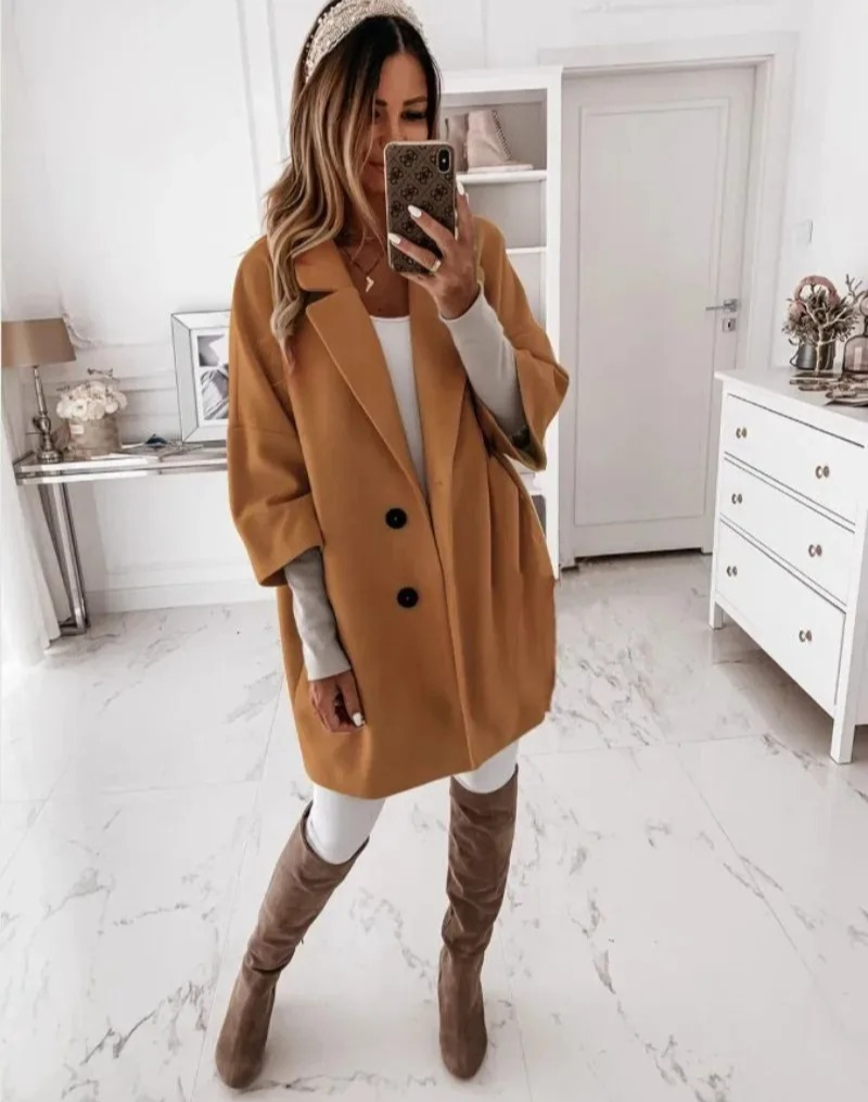 Taresa - Chique Losvallend Trenchcoat Dames lange pasvorm met knopen en kraag damesjas midi