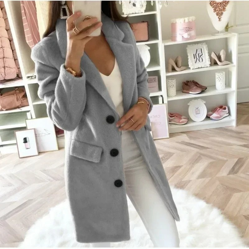 Arlena - Elegante Midi-Trenchcoat Dames zakken knopen lange jas damesjas met kraag