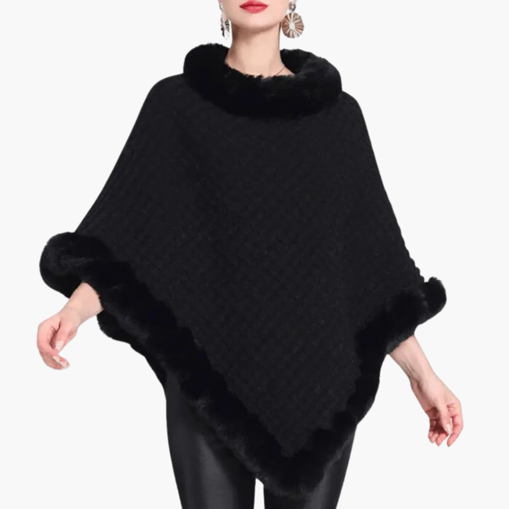 Vrouwen truiponcho met imitatiebont afwerking en oversized pasvorm