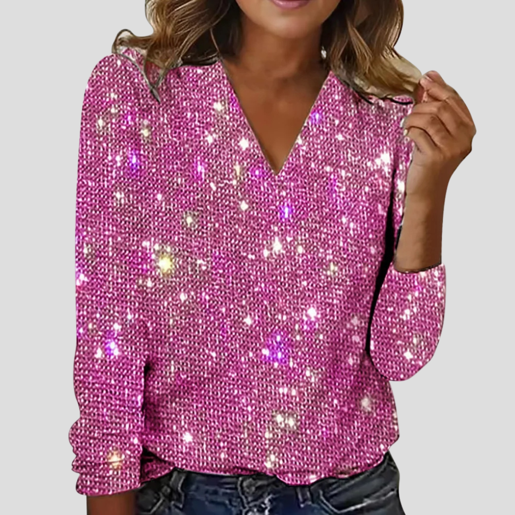Elegante V-hals glitterblouse met lange mouwen