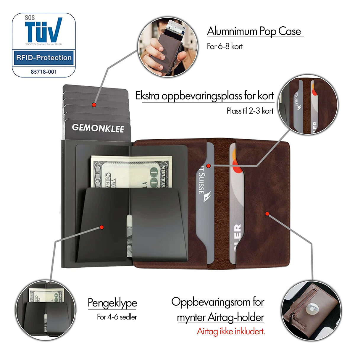 Aluminium RFID-portemonnee met pop-up vakken