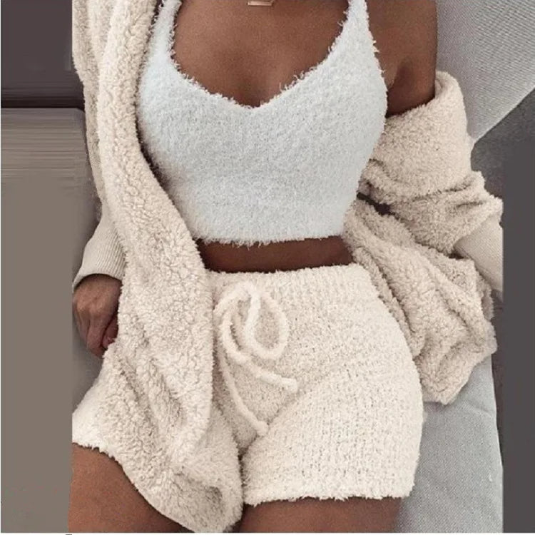 Fluffy 3-delige Dames Pyjamaset met Hoodie