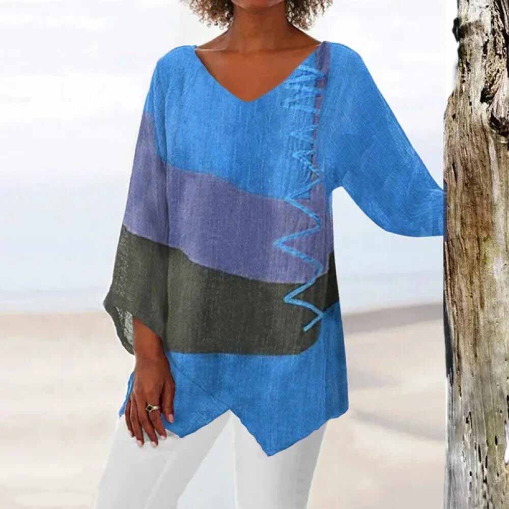 comfortabele luchtige dames blouse shirt zomer lente oversized strepen blauw