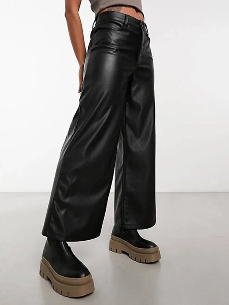 Leren broek met hoge taille voor dames
