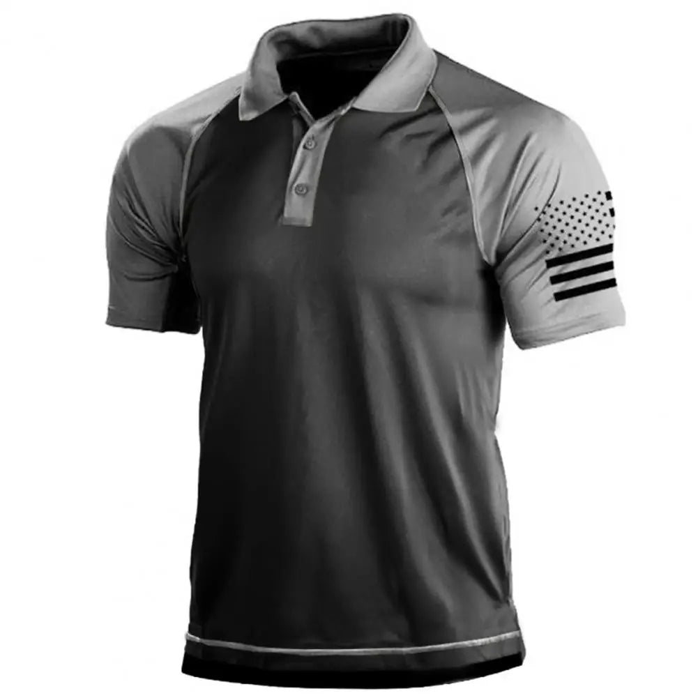 Heren sport T-shirt met kraag en vlagpatchwork