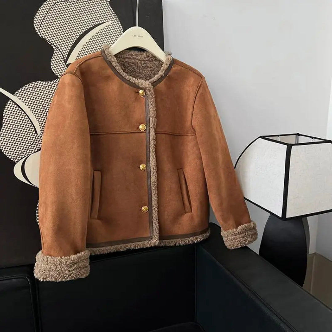 Warme faux fur motorjas voor dames