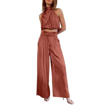 2-delige zomerset met crop top en wijde broek