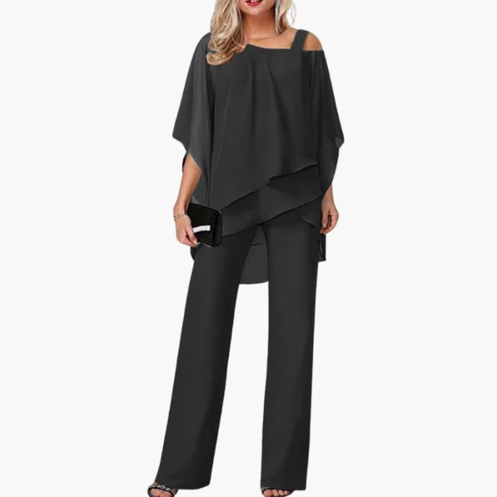 Dames jumpsuit met blote schouders en wijde pijpen