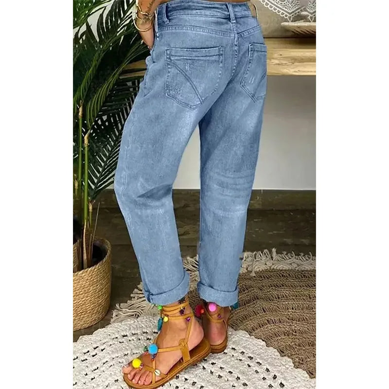 Low Waist Ripped Straight Leg Jeans voor Vrouwen