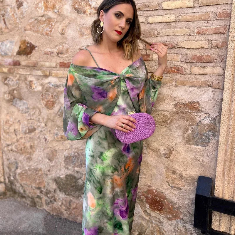 Hoymans OceanGlow – Tie-Dye Maxi Jurk met Afneembare Mouwen